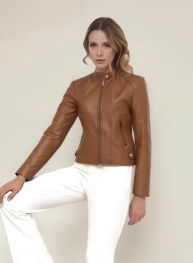2026新款女士夹克短款Women's Moto Biker Jacket Red Black Coat