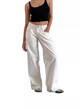 baggy jeans low rise jeans美式复古低腰无弹水洗直筒牛仔裤女