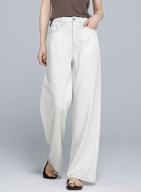 baggy pants jeans 天丝麻薄款凉感飘逸直筒牛仔裤松紧腰显瘦阔腿