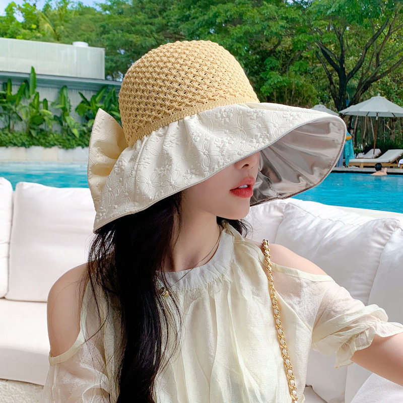 summer hat anti-uv sun hats wide brim cap韩版帽子女彩胶压花