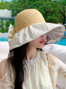 summer hat anti-uv sun hats wide brim cap韩版帽子女彩胶压花