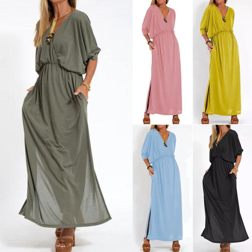 summer dress women elegant ladies vestidos欧美新品 时尚纯色