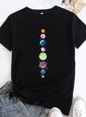 纯棉女大码休闲星球时尚圆领短袖T恤Women Summer Cotton tshirts