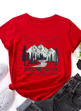 women tshirts cute print ladies t-shirt tee tops 山脉字母