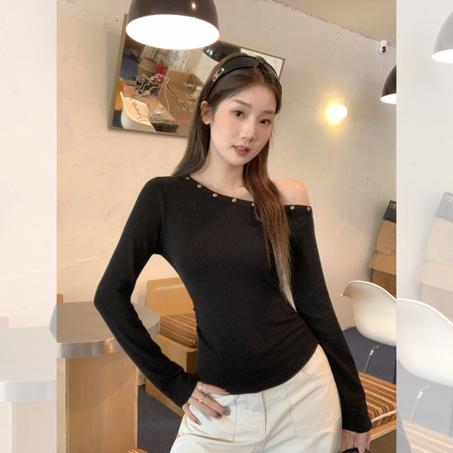 women sexy off shoulder t-shirt lady crop top早秋新款绝美