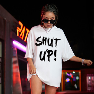 中长款t恤女宽松落肩women tshirt oversize字母街头时尚短袖上衣