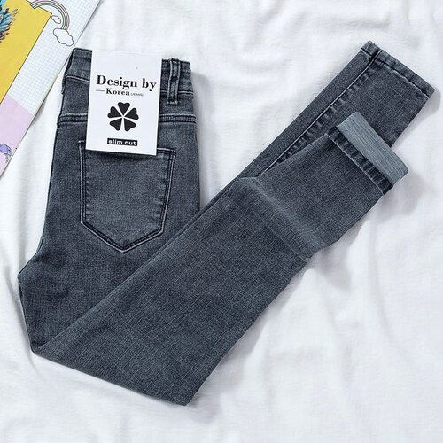 women american stylish retro jeans denim pants牛仔裤修身高腰