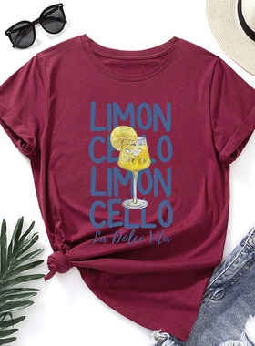 women tshirts cute print ladies t-shirt tee tops 字母饮料