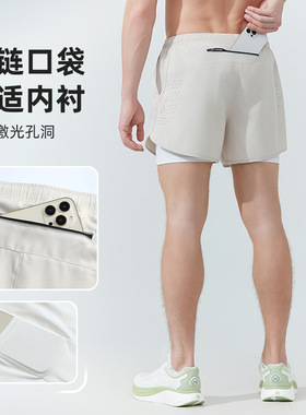 运动短裤new men running shorts gym sports shorts 2 in 1