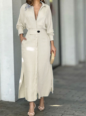 women's new dress ladies fashion dress2026新款通勤系带纯色