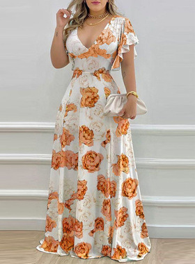 women's new dress ladies fashion dress2026新款气质性感v领收