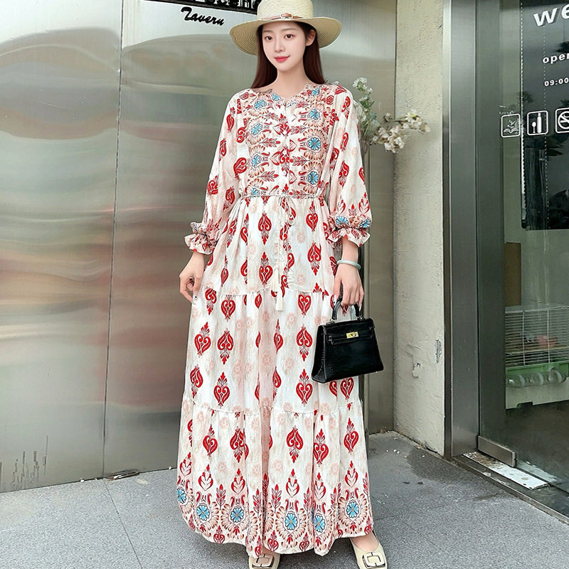 Long Dress Women Maxi Vestidos Boho Beach东南亚人棉碎花长裙