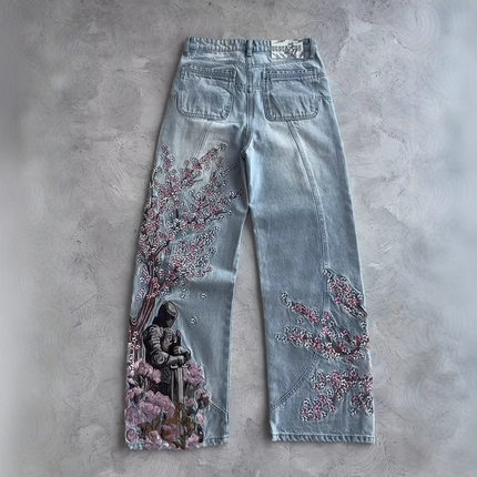 women baggy jeans man denim pants重工花牛仔裤男女同款y2k高街