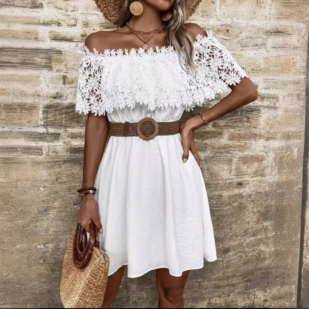 summer dress women casual elegant lady vestidos欧美水溶蕾丝