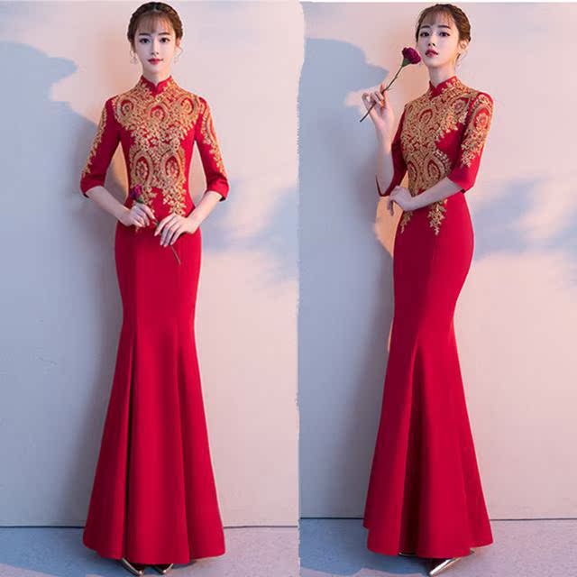 敬酒服新娘2018新款大气修身长款鱼尾中式旗袍结婚晚礼服女连衣裙|msdalam kategori Butik wanita / wanita, perkahwinan/Cheongsam/pakaian, pakaian/malam - dari Buy2taobao.com untuk memberikan perkhidmatan ejen Taobao profesional membeli