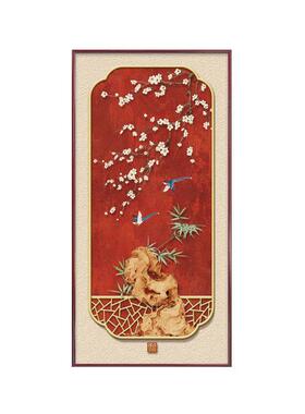 喜气盈门玄关装饰画新中式入户正对门挂画实木走廊过道国画壁画