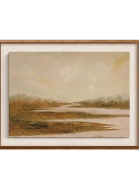 云水》风景画现法式中古风客厅装饰画餐厅玄关实木复古艺术挂画