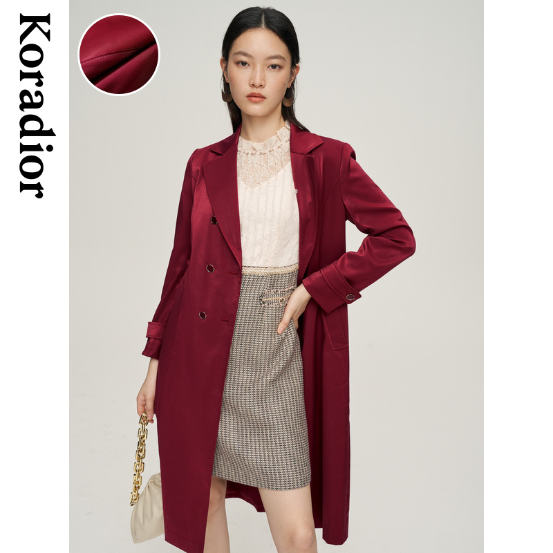 珂莱蒂尔outlets秋季红色风衣外套女士中长款薄款时尚女休闲