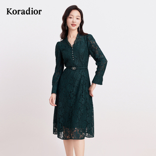 Koradior珂莱蒂尔outlets冬优雅气质法式 蕾丝裙连衣裙女 修身