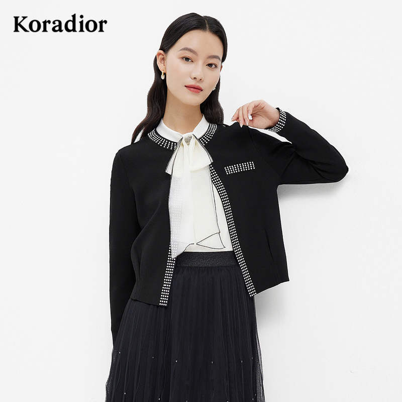 珂莱蒂尔outlets气质针织外套冰丝通勤别致短款针织开衫上衣女