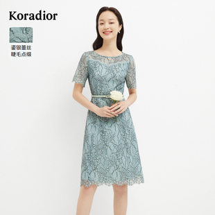 珂莱蒂尔outlets刺绣蕾丝连衣裙女中长款 优雅公主裙收腰裙子 法式