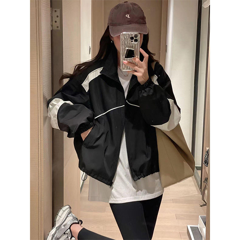 休闲宽松美式棒球服外套女春秋韩版运动冲锋衣小个子短款夹克上衣