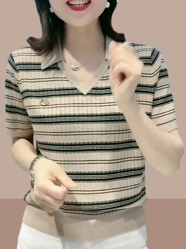 Трикотажный свитер, футболка с коротким рукавом, летняя небольшая футболка polo для матери, подходит для подростков