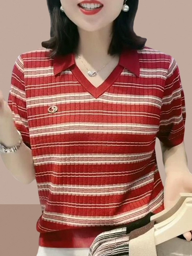 Трикотажный свитер, футболка с коротким рукавом, летняя небольшая футболка polo для матери, подходит для подростков