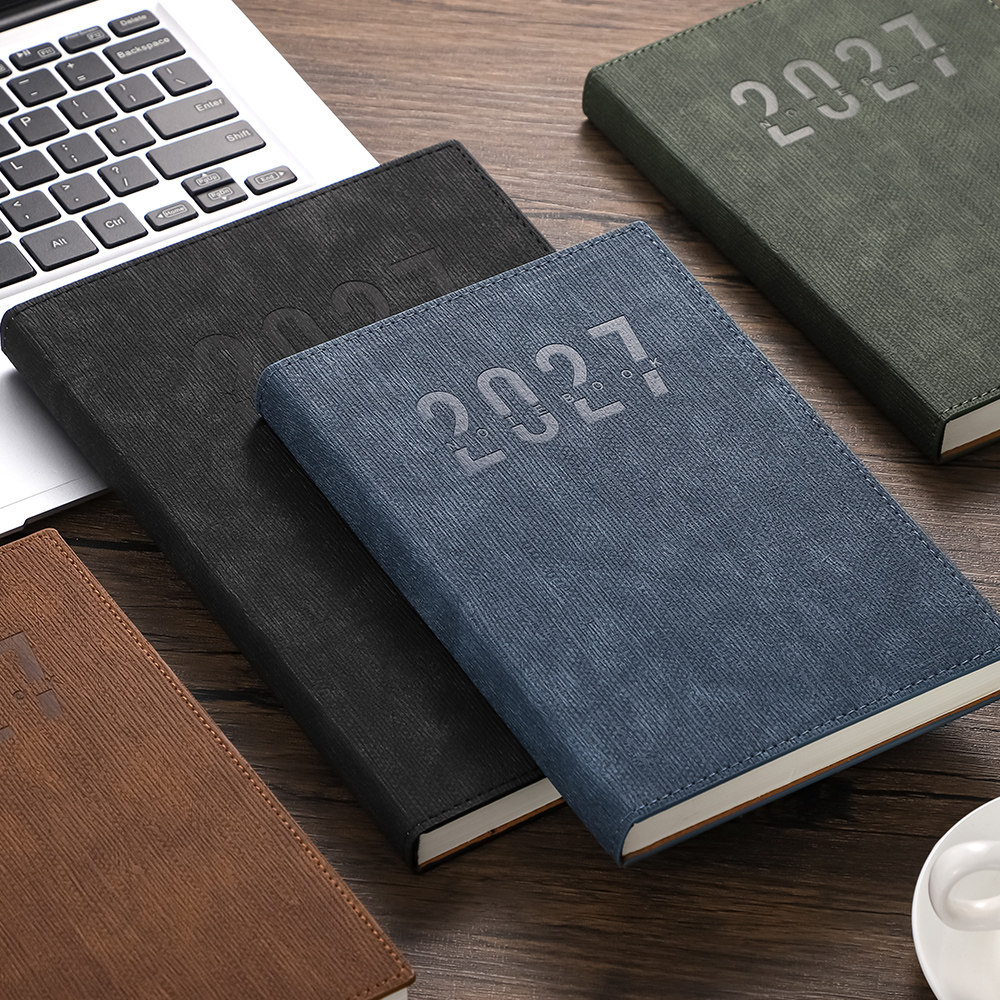 俊品2027年A5日程本商务风硬皮面仿皮质感纹路手帐本办公学习记事本工作会议记录本每日计划本365天制定本子