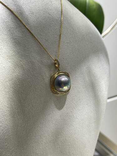经典花边日本奄美岛14mm马贝珍珠吊坠 吊坠大小约19mm 重工s925