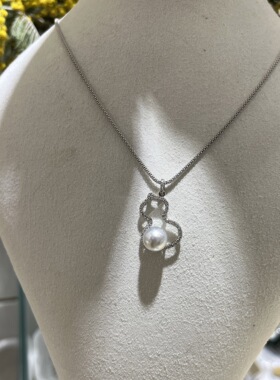 完美无瑕！！ 9.12mm澳白葫芦款吊坠 Pt950培育钻石镶嵌