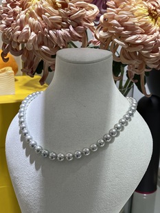 巨无霸9～9.5mm真科研蓝玫瑰项链珠层0.9mm 瑕疵度干净 近正圆