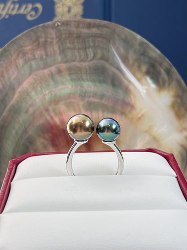 不鉴赏 辣色炫彩双珠戒指9-10mm辣色