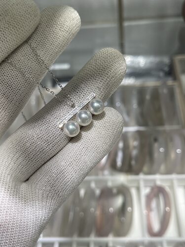 天女光7～8mm海水akoya平衡木项链 正圆，瑕疵度干净精工s925镶嵌