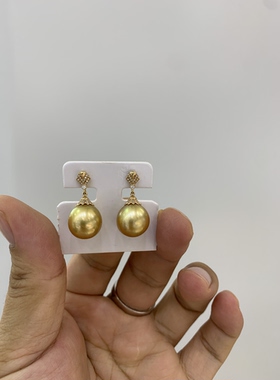新品 超浓金12.32，12.47mm浓金金珠耳钉 18k天然钻石镶嵌