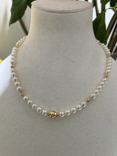 日本成品！5～6mm海水akoya设计款项链18k镶嵌