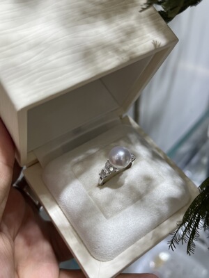 完美无瑕！！ 10.0mm澳白戒指 9k培育钻石