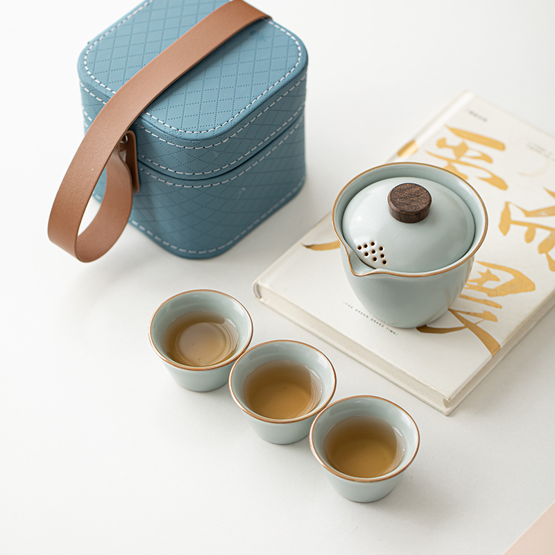 旅行茶具汝窑快客杯茶盘茶壶便携