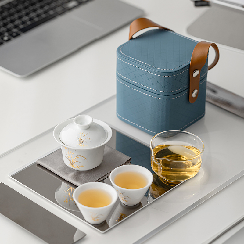 羊脂玉白瓷旅行茶具便携式收纳包