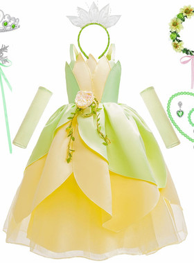 蒂安娜公主裙女童花仙子青蛙公主蓬蓬裙儿童万圣节tiana表演礼服