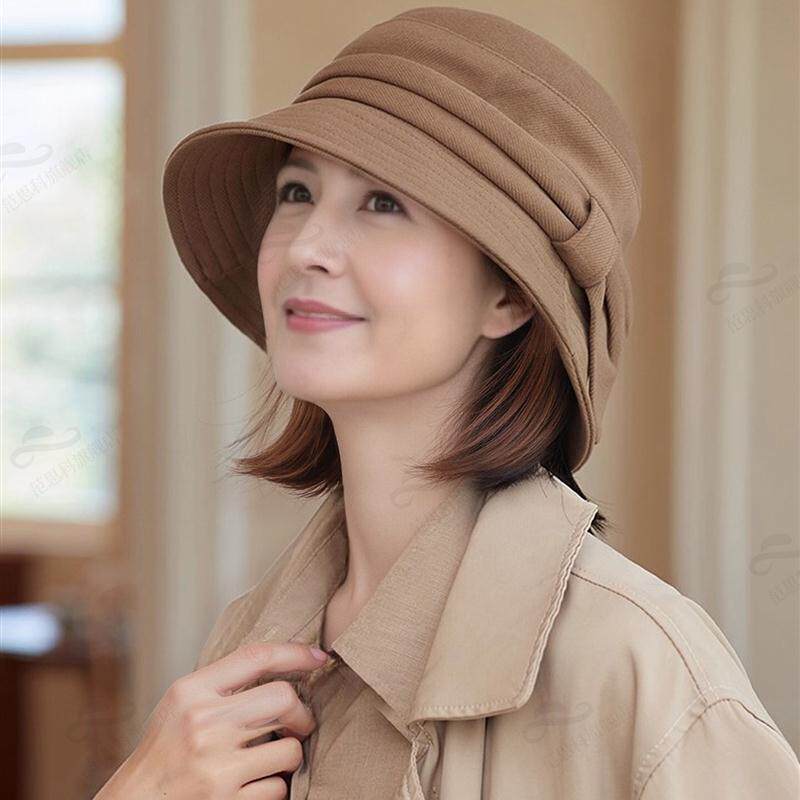 中老年女士渔夫帽秋冬季日系百搭盆帽帽子韩版洋气女帽冬时尚礼帽