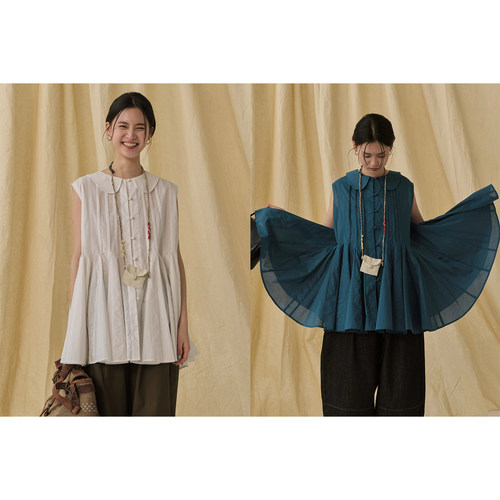 popoup26SS“nabi”两穿压褶大容量无袖上衣