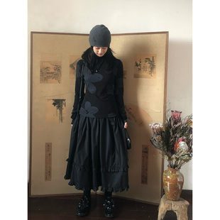 半高领水墨印花弹力百搭堆堆袖 针织打底 墨汁 popoup23FW