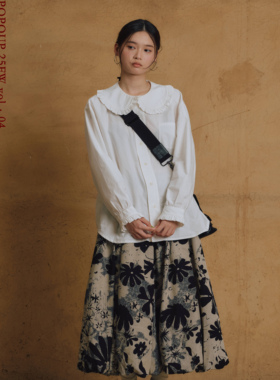 popouo25FW 白色娃娃领长袖衬衫