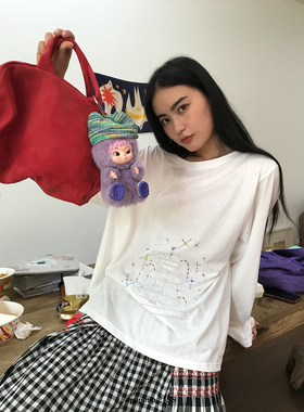 popoup25SS“喷泉”烫钻防晒宽松微透斜肩罩衫长袖