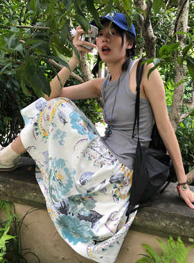 popoup24ss“” 进口棉麻抽象印花伞裙