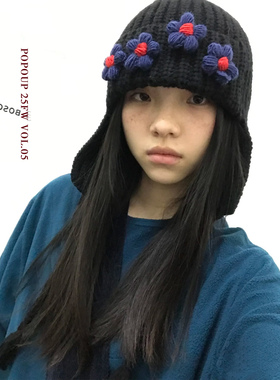 popoup25FW“ 小分径花园 ” 针织羊毛小花手工流苏小花护耳帽