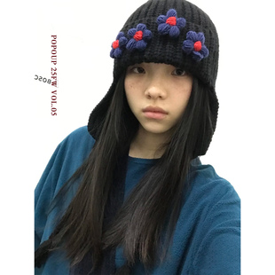 popoup25FW“ 小分径花园 ” 针织羊毛小花手工流苏小花护耳帽