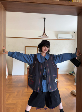 popoup25SS“马戏团”童趣刺绣穿珠双面穿重工马甲套装