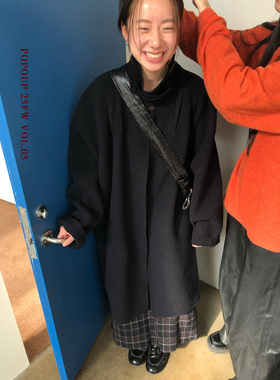 popoup25FW“情书”靛蓝复古廓形插肩袖羊毛双面呢